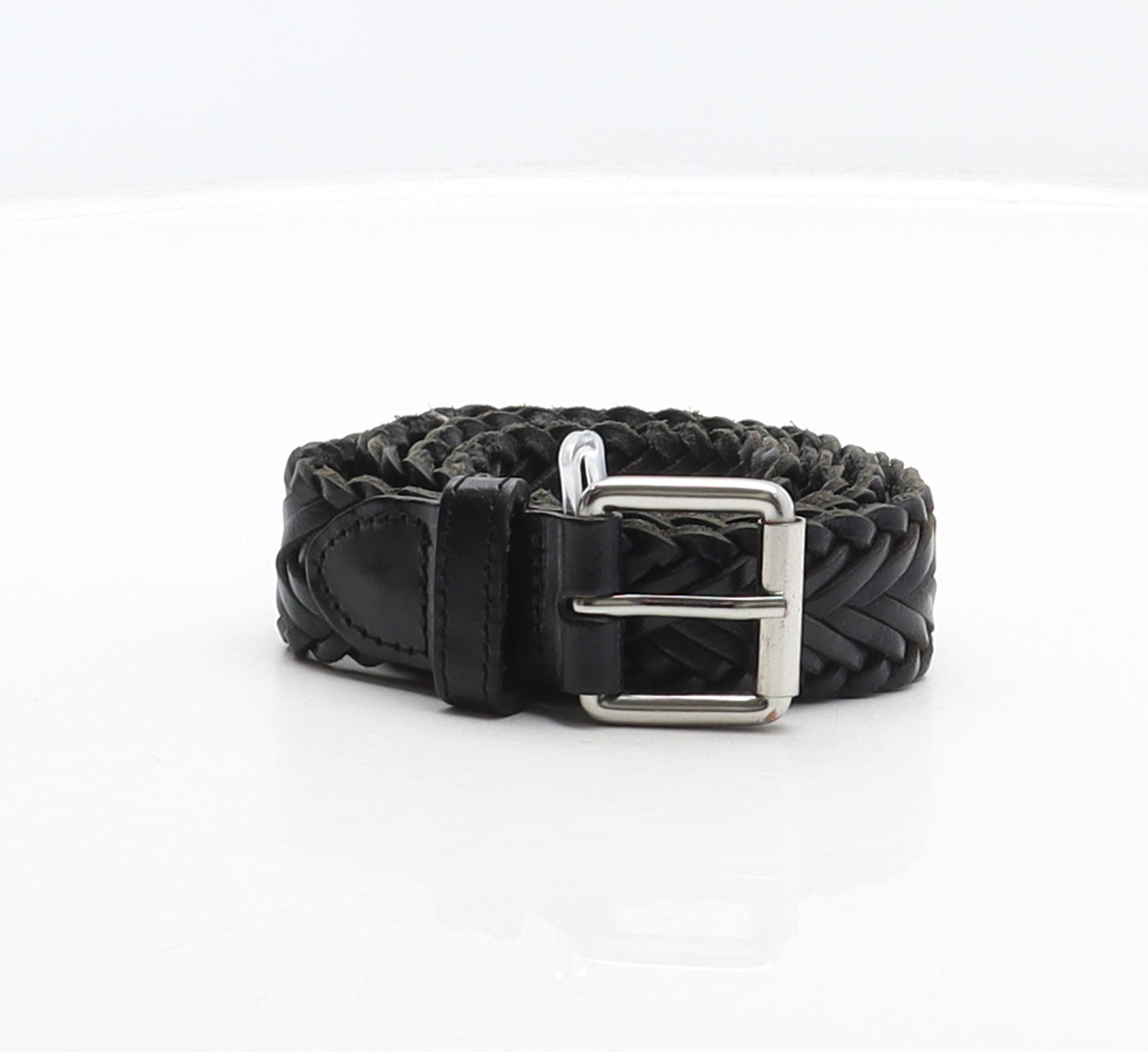 Preworn Womens Black Solid Leather Braided Belt Belt Size S