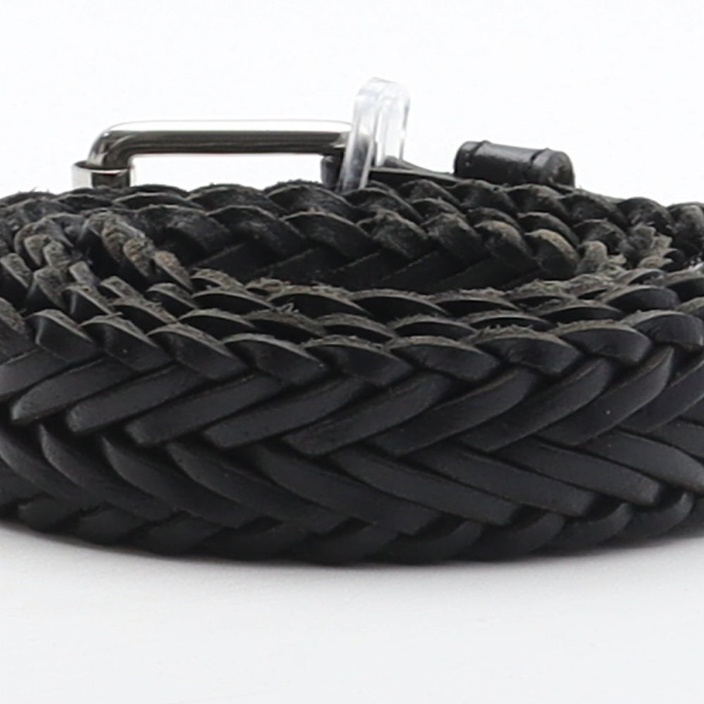 Preworn Womens Black Solid Leather Braided Belt Belt Size S