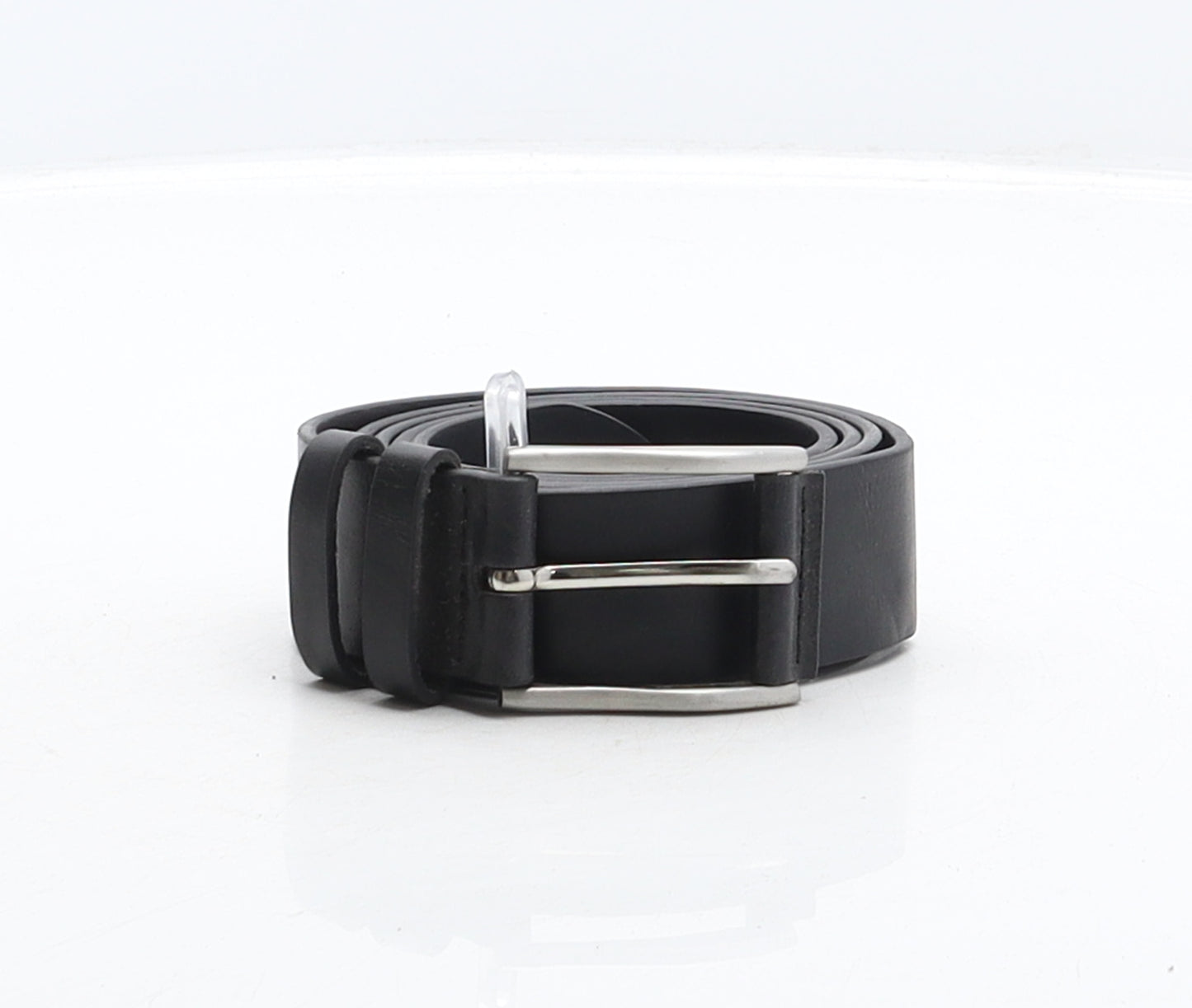 BHS Mens Black Solid Leather Dress Belt Belt Size L