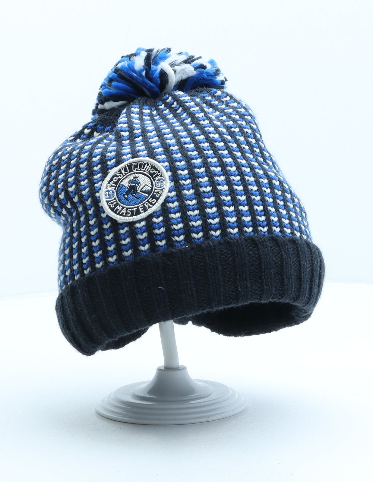 Fat Face Boys Blue Geometric Acrylic Bobble Hat One Size - Ski Club