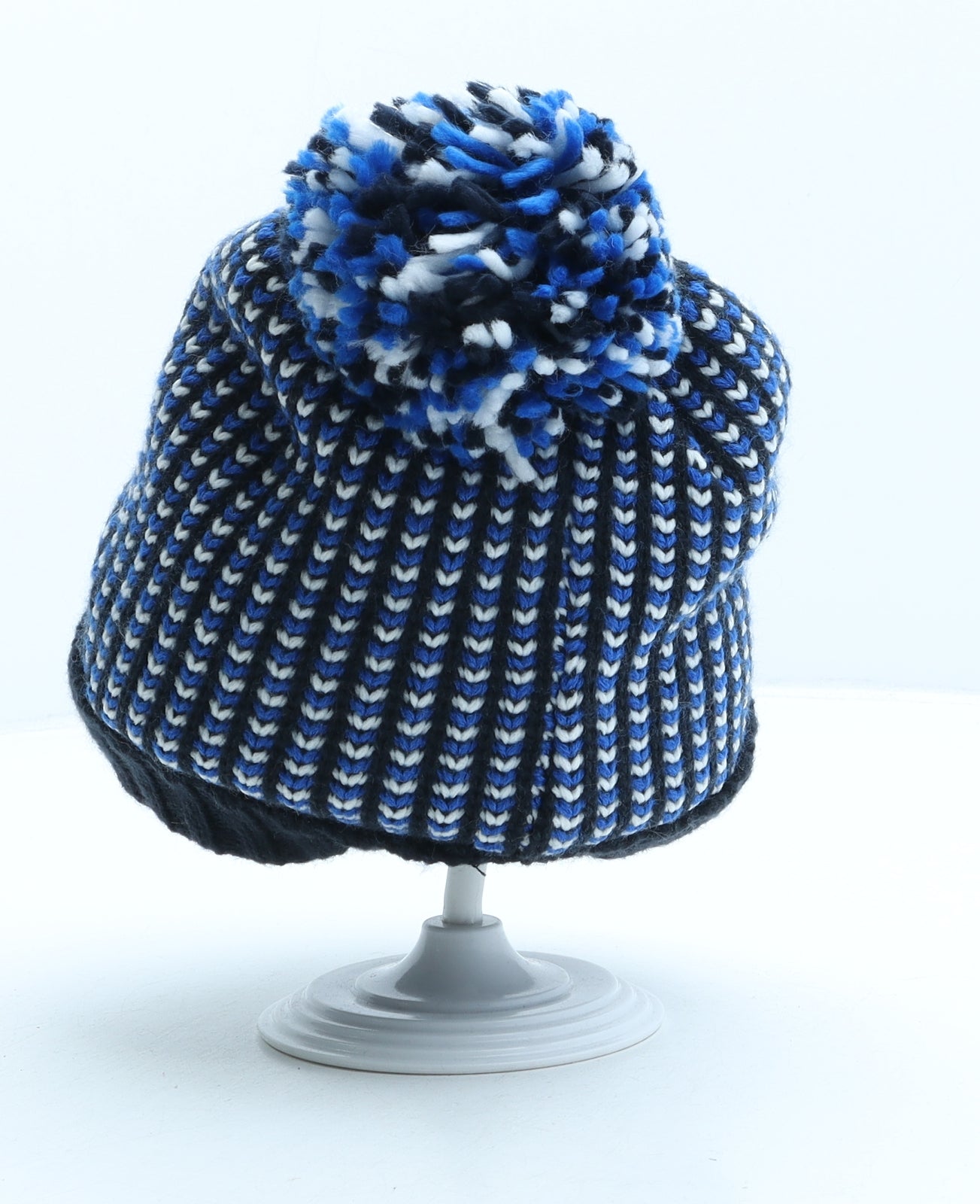 Fat Face Boys Blue Geometric Acrylic Bobble Hat One Size - Ski Club