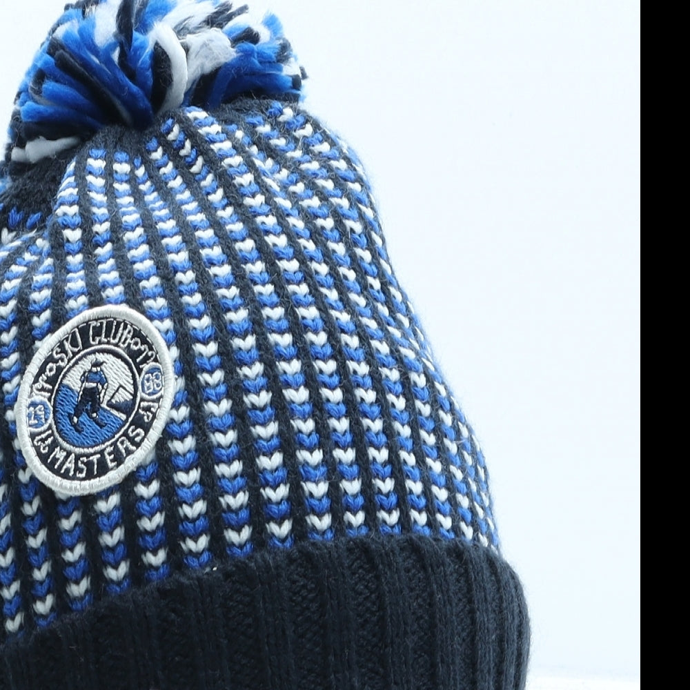 Fat Face Boys Blue Geometric Acrylic Bobble Hat One Size - Ski Club