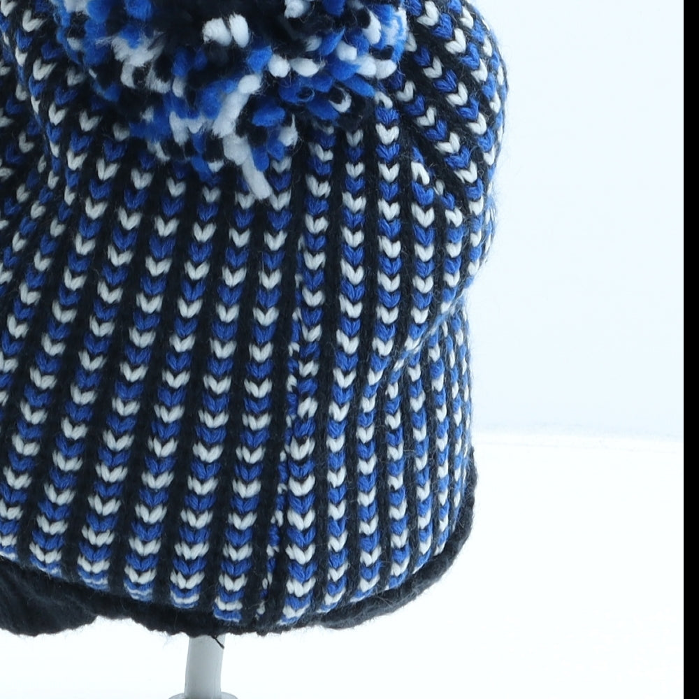 Fat Face Boys Blue Geometric Acrylic Bobble Hat One Size - Ski Club