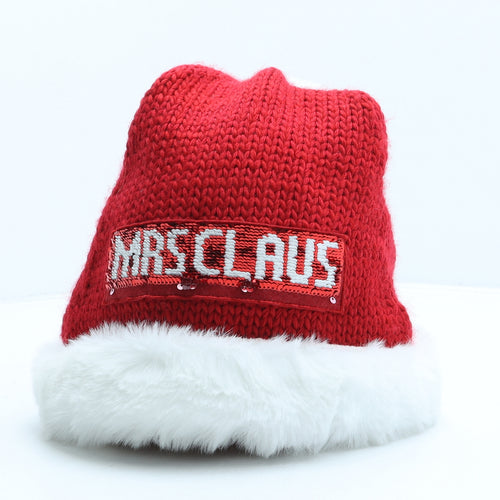 F&F Womens Red Acrylic Bobble Hat One Size - Mrs Claus