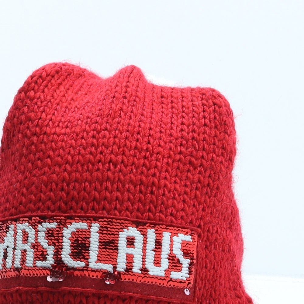 F&F Womens Red Acrylic Bobble Hat One Size - Mrs Claus