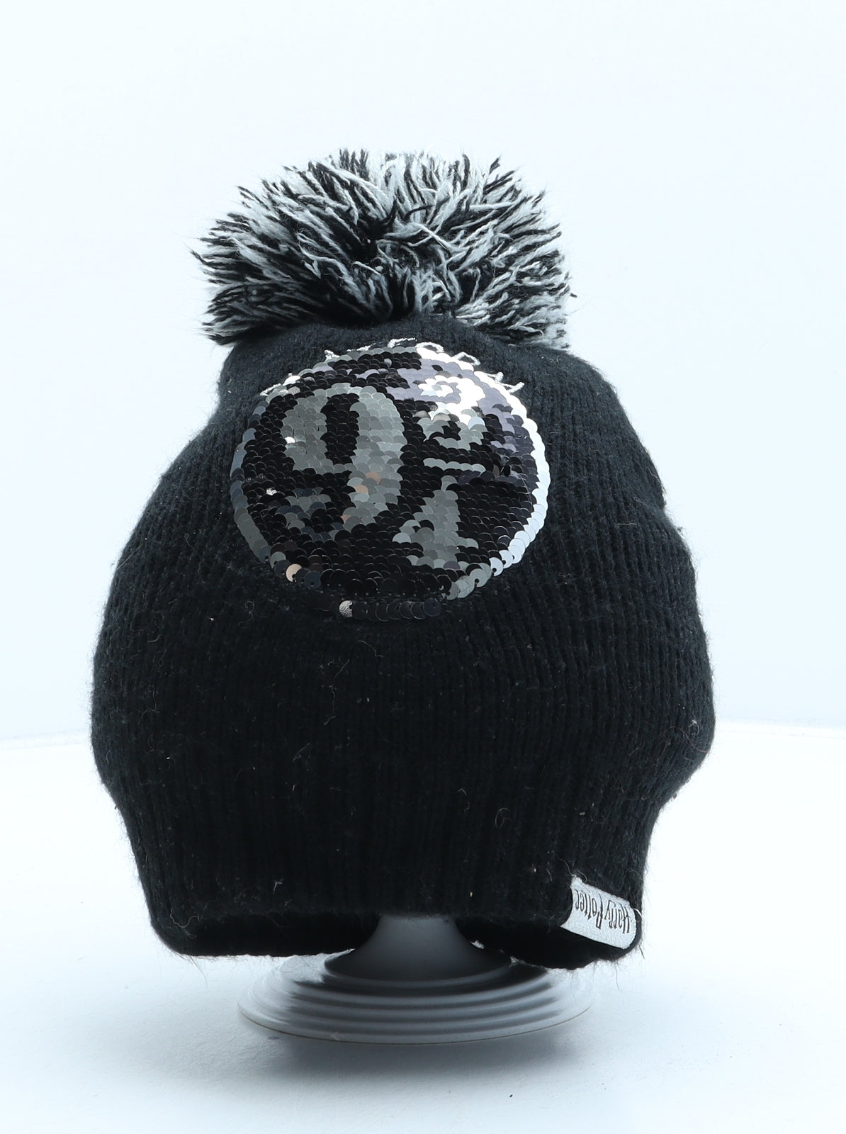 F&F Girls Black Acrylic Bobble Hat One Size - Harry Potter