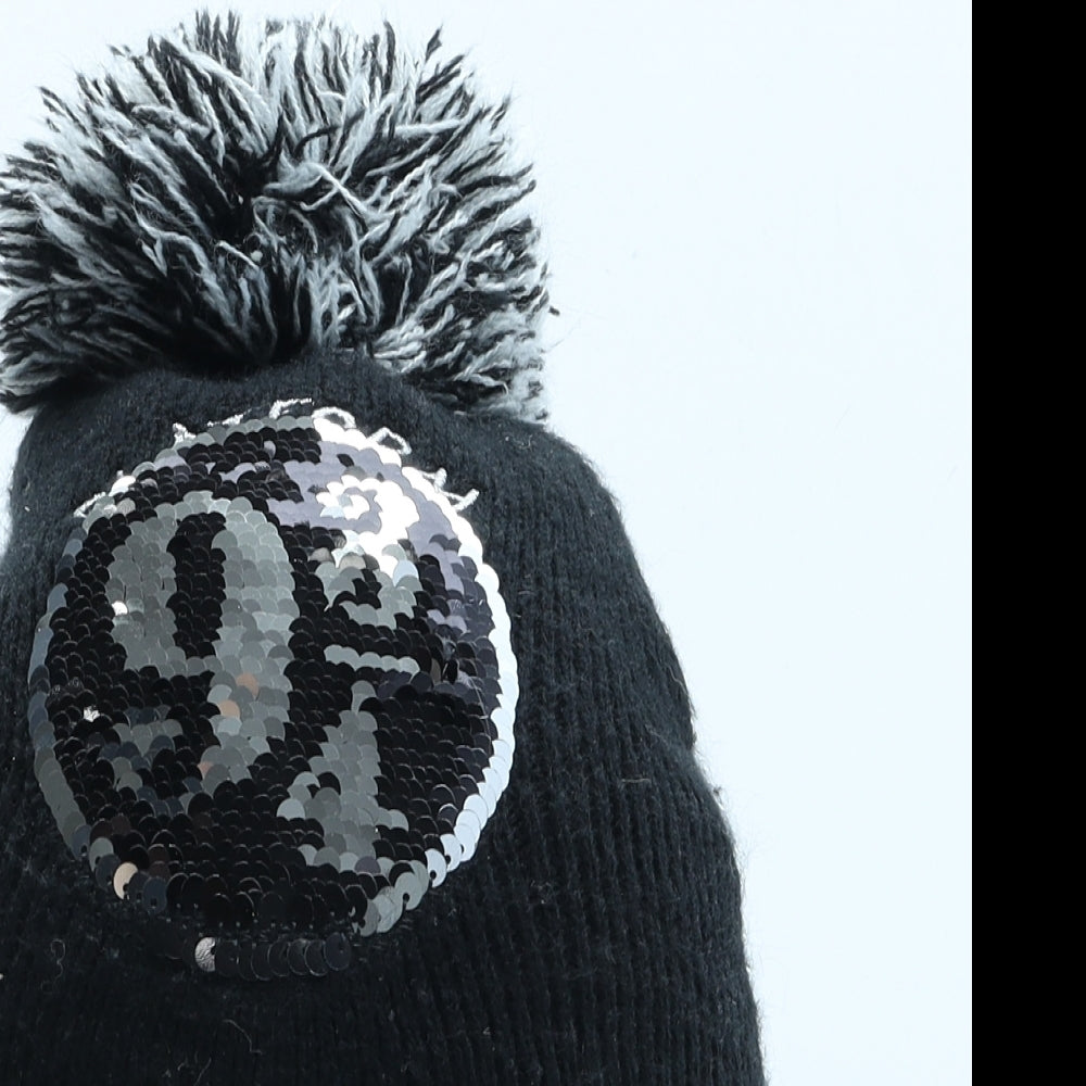 F&F Girls Black Acrylic Bobble Hat One Size - Harry Potter