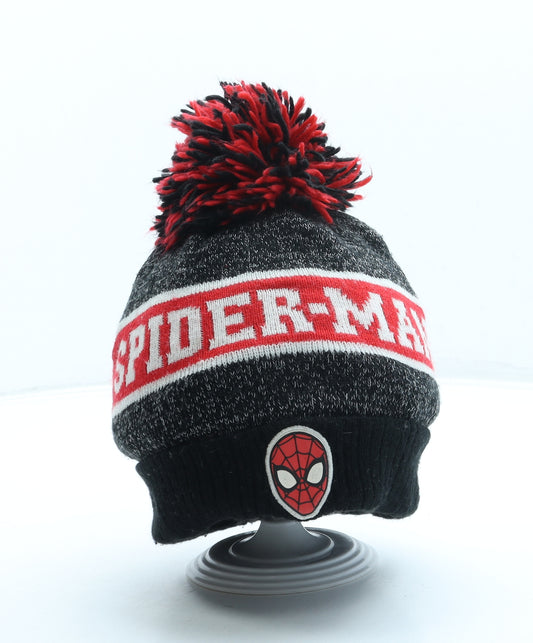 George Boys Black Striped Acrylic Bobble Hat One Size - Spiderman