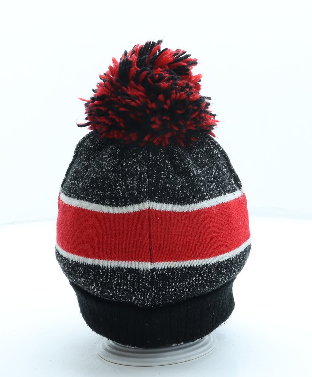 George Boys Black Striped Acrylic Bobble Hat One Size - Spiderman
