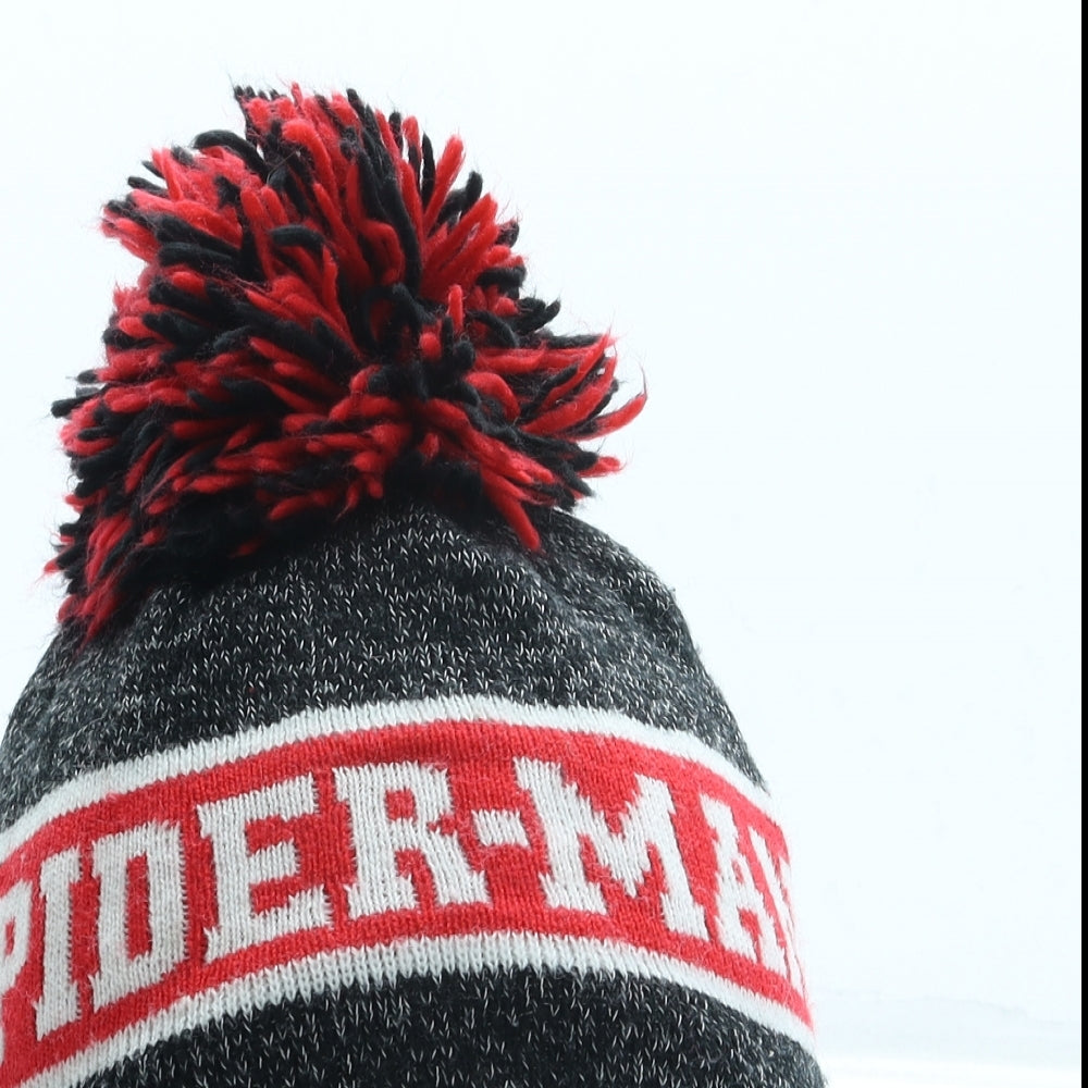George Boys Black Striped Acrylic Bobble Hat One Size - Spiderman