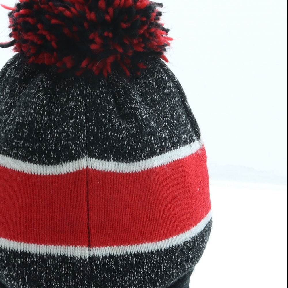 George Boys Black Striped Acrylic Bobble Hat One Size - Spiderman