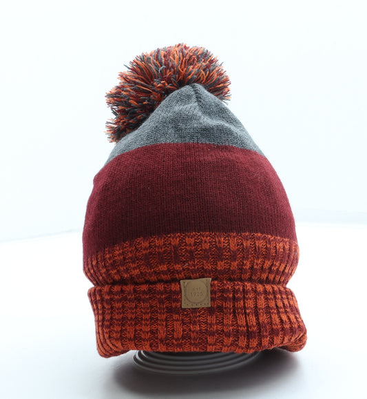 Matalan Boys Orange Striped Acrylic Bobble Hat One Size - Pom Pom