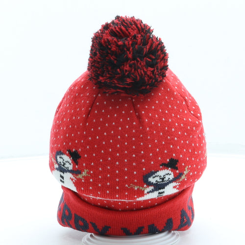 KBG Fashions Womens Red Geometric Acrylic Bobble Hat One Size - Christmas