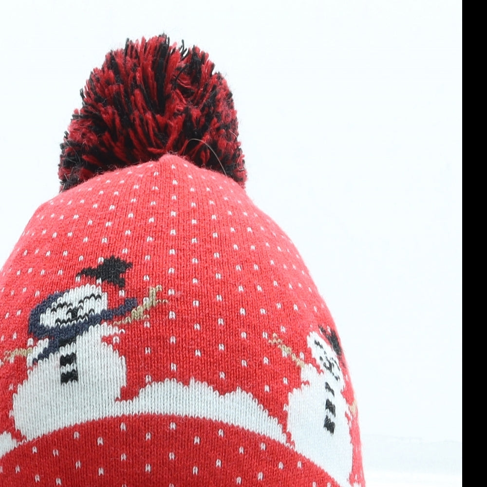 KBG Fashions Womens Red Geometric Acrylic Bobble Hat One Size - Christmas