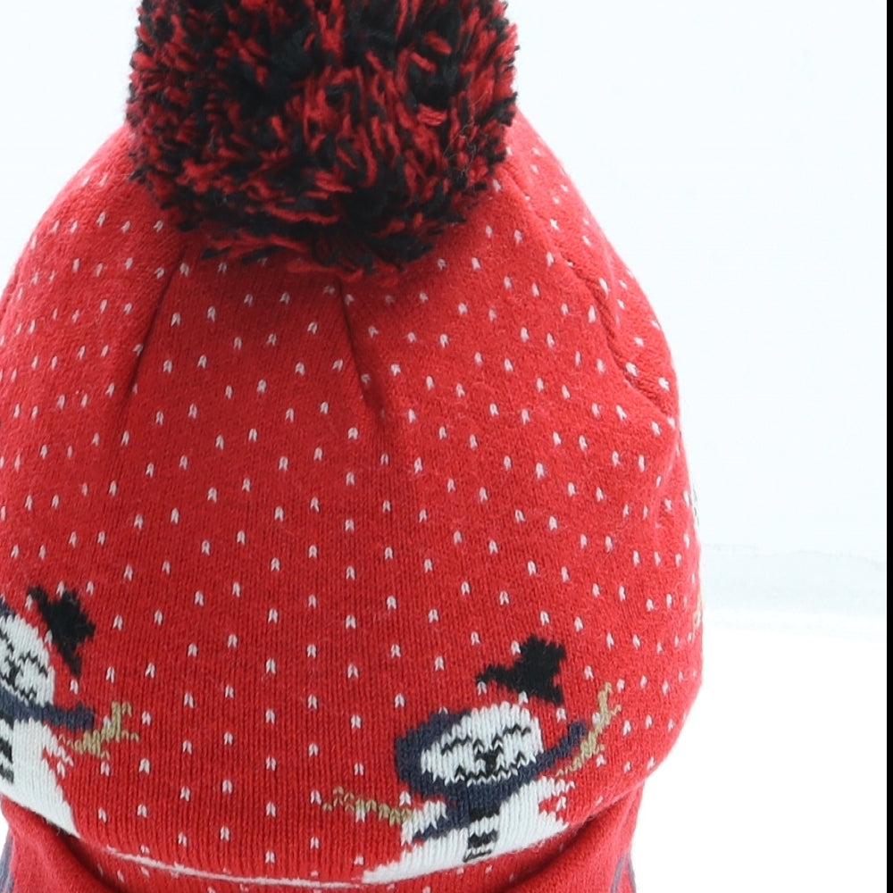 KBG Fashions Womens Red Geometric Acrylic Bobble Hat One Size - Christmas