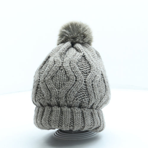 H&M Womens Brown Acrylic Bobble Hat One Size - Pom Pom