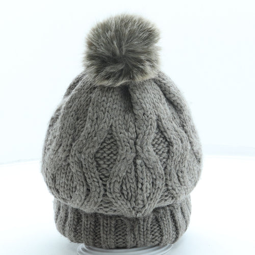 H&M Womens Brown Acrylic Bobble Hat One Size - Pom Pom