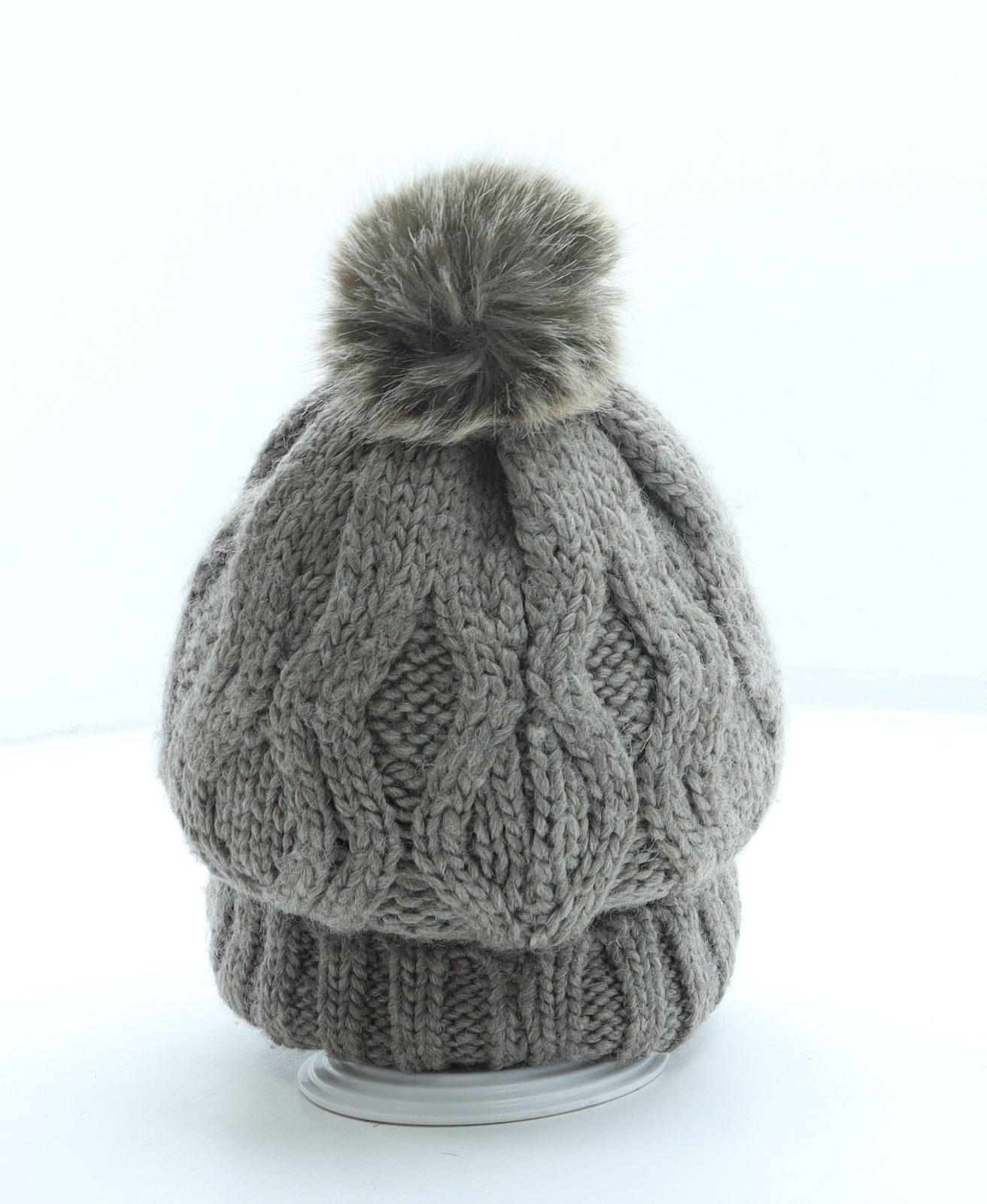 H&M Womens Brown Acrylic Bobble Hat One Size - Pom Pom