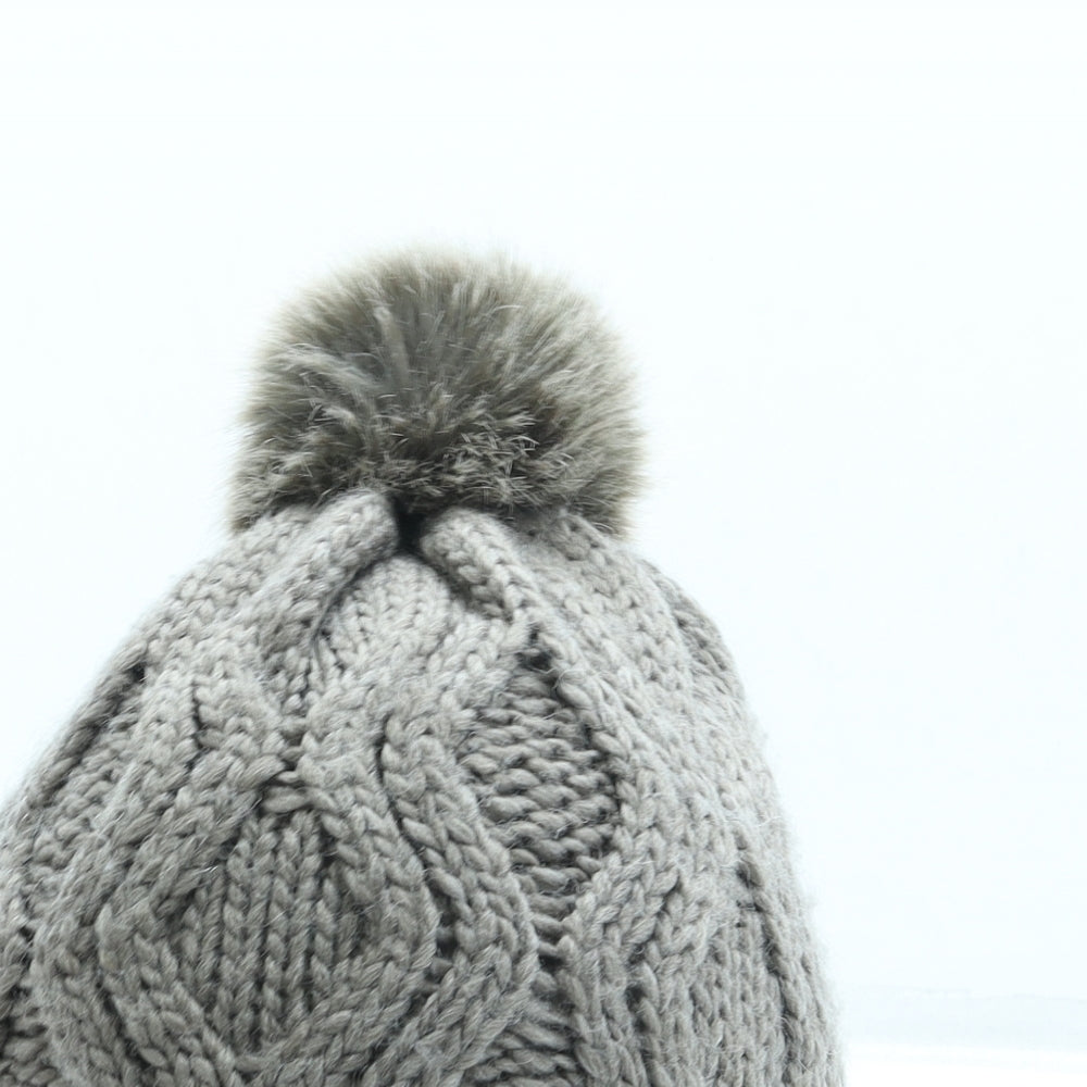 H&M Womens Brown Acrylic Bobble Hat One Size - Pom Pom