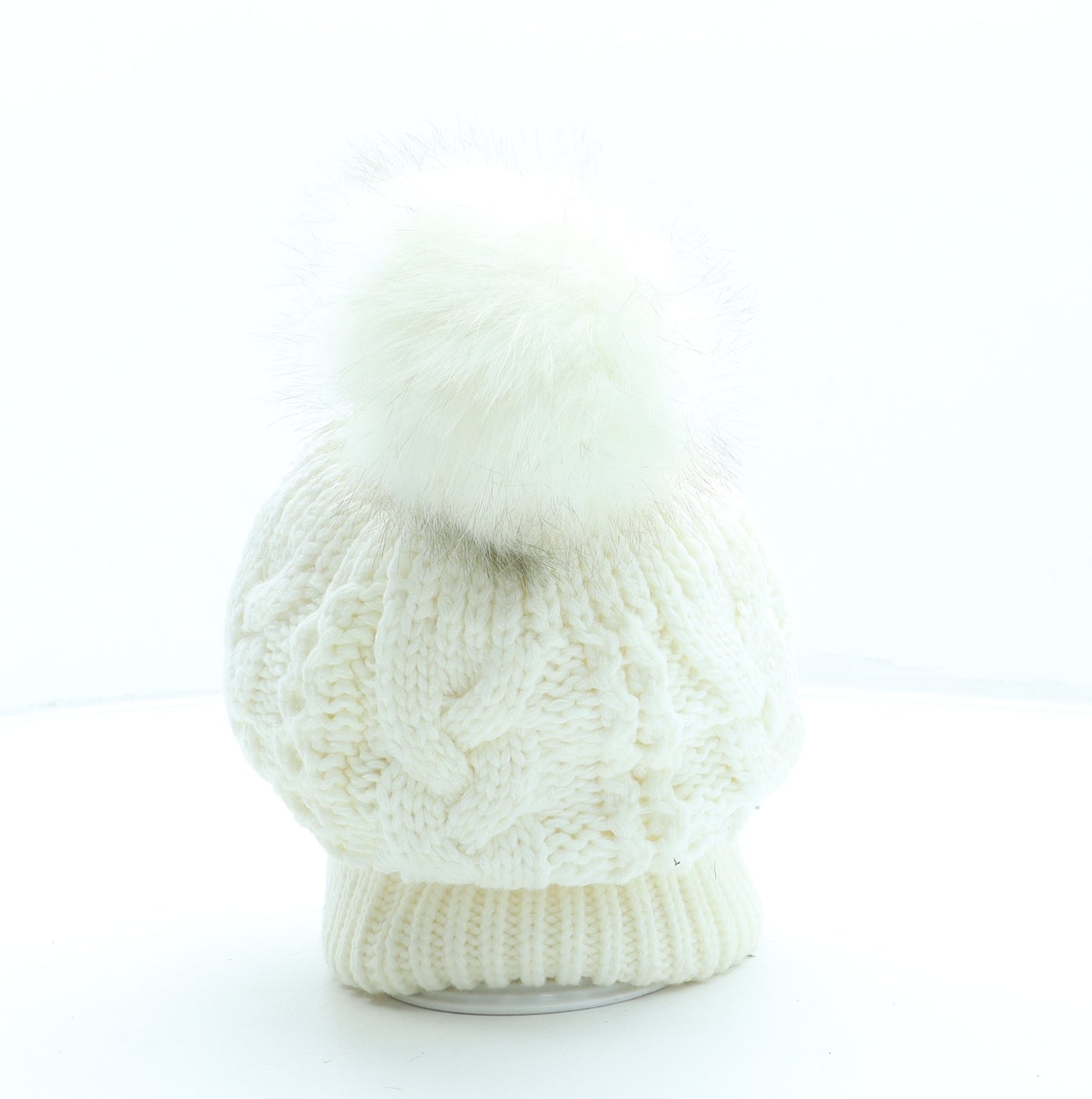 Luxe Womens Ivory Acrylic Bobble Hat One Size - Pom Pom