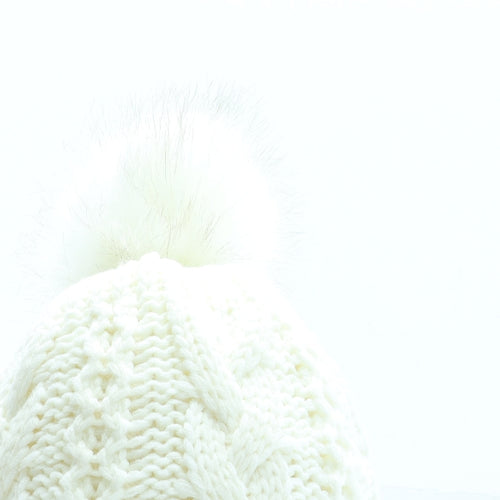Luxe Womens Ivory Acrylic Bobble Hat One Size - Pom Pom