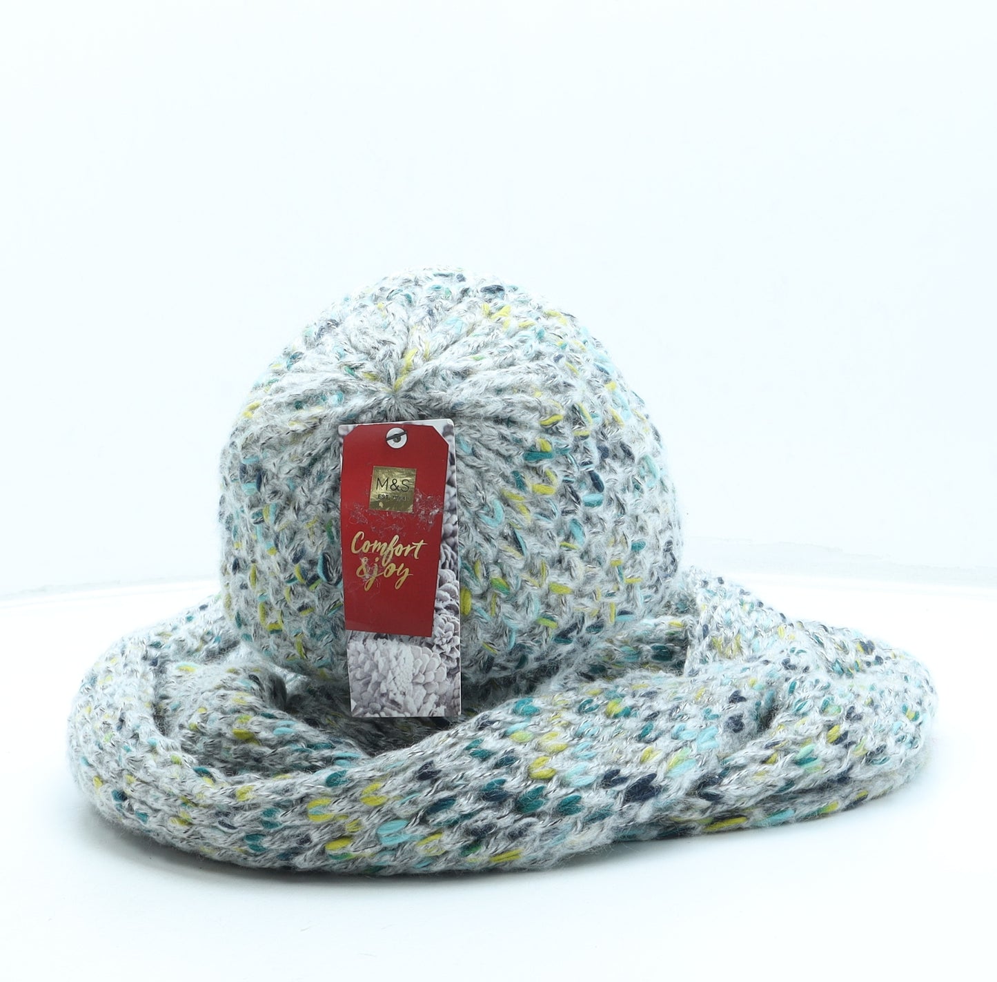 Marks and Spencer Womens Green Acetate Beanie One Size - Scarf included