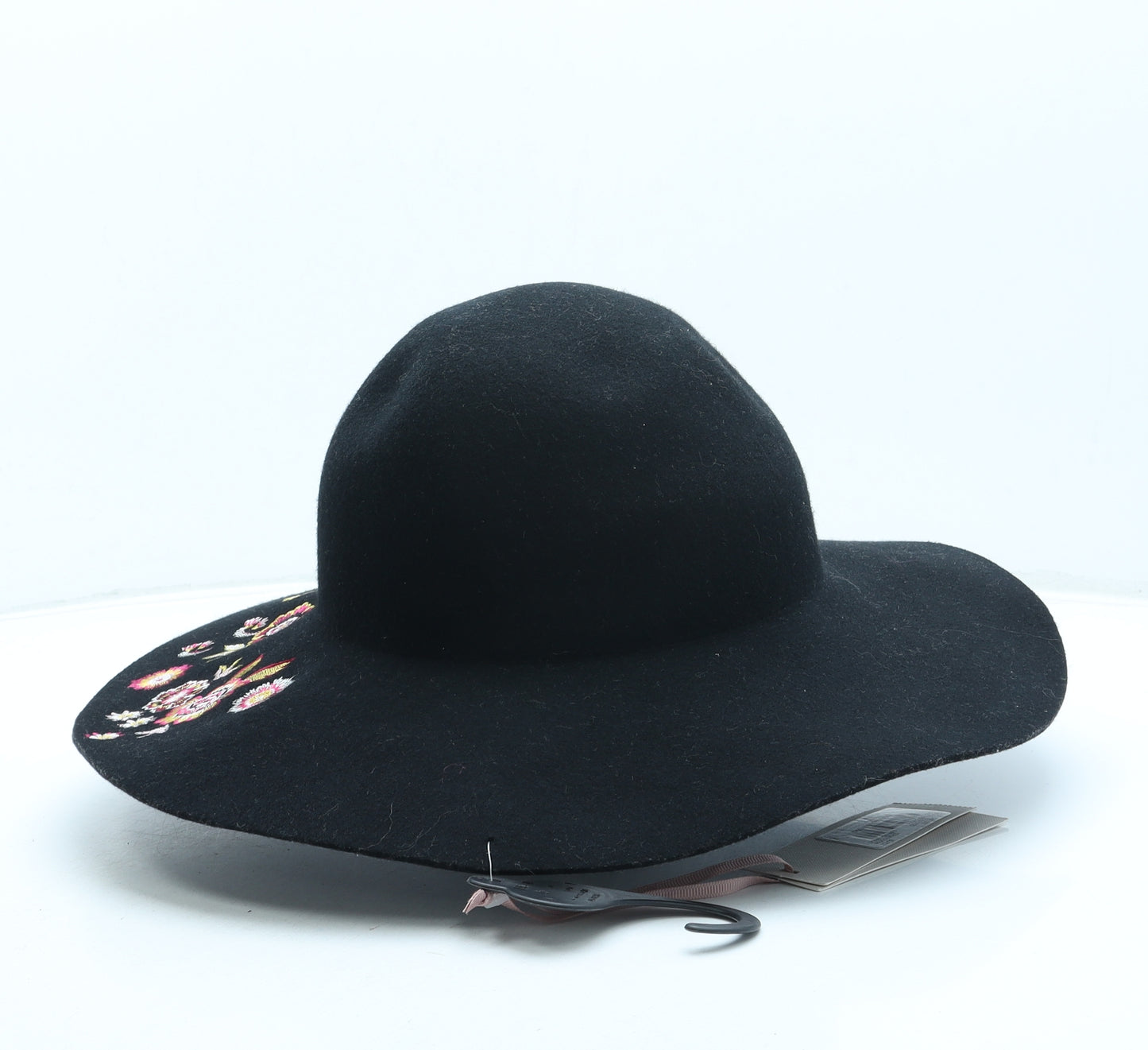 TU Womens Black Floral Wool Fedora One Size
