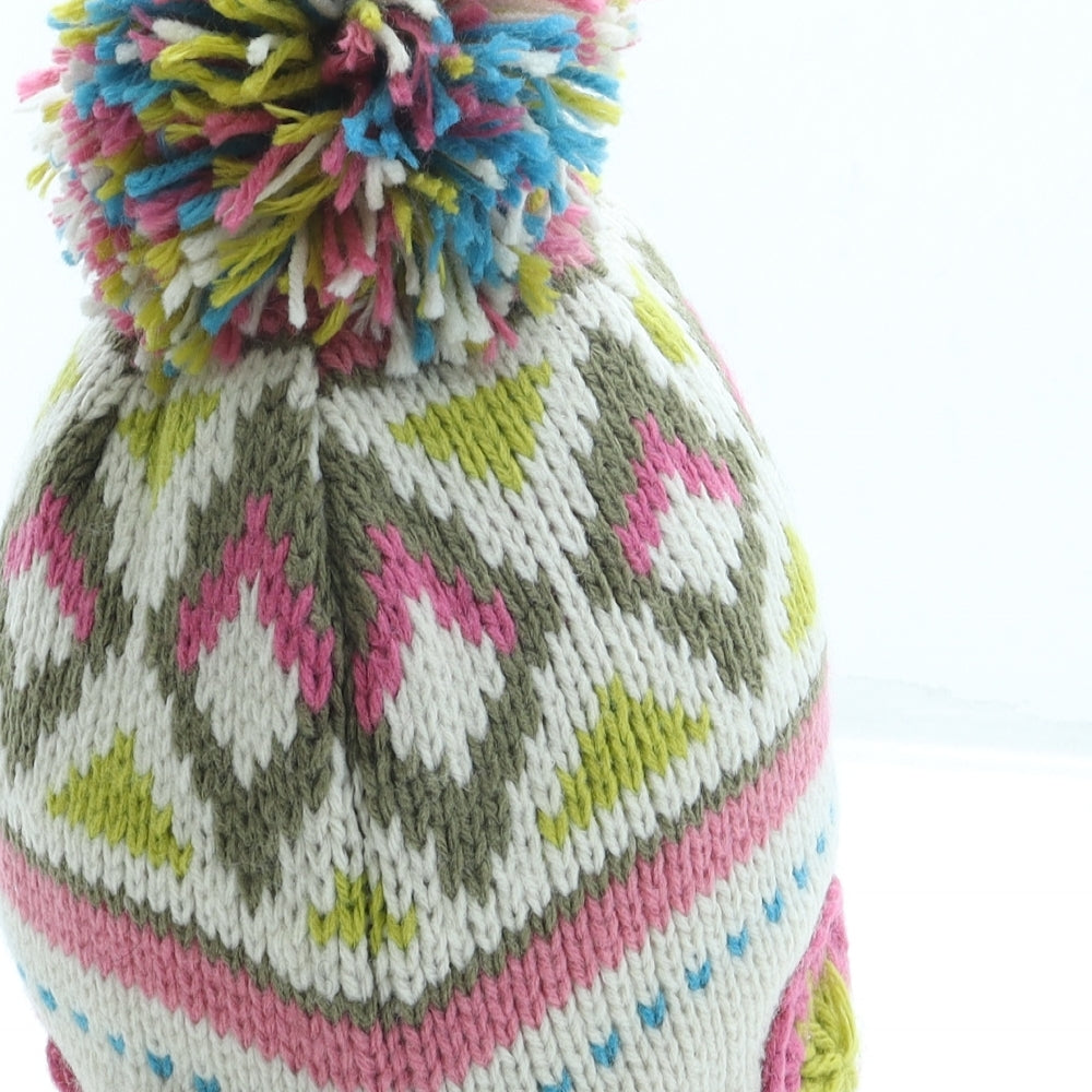 NEXT Girls Multicoloured Fair Isle Acrylic Bobble Hat One Size - Pom Pom