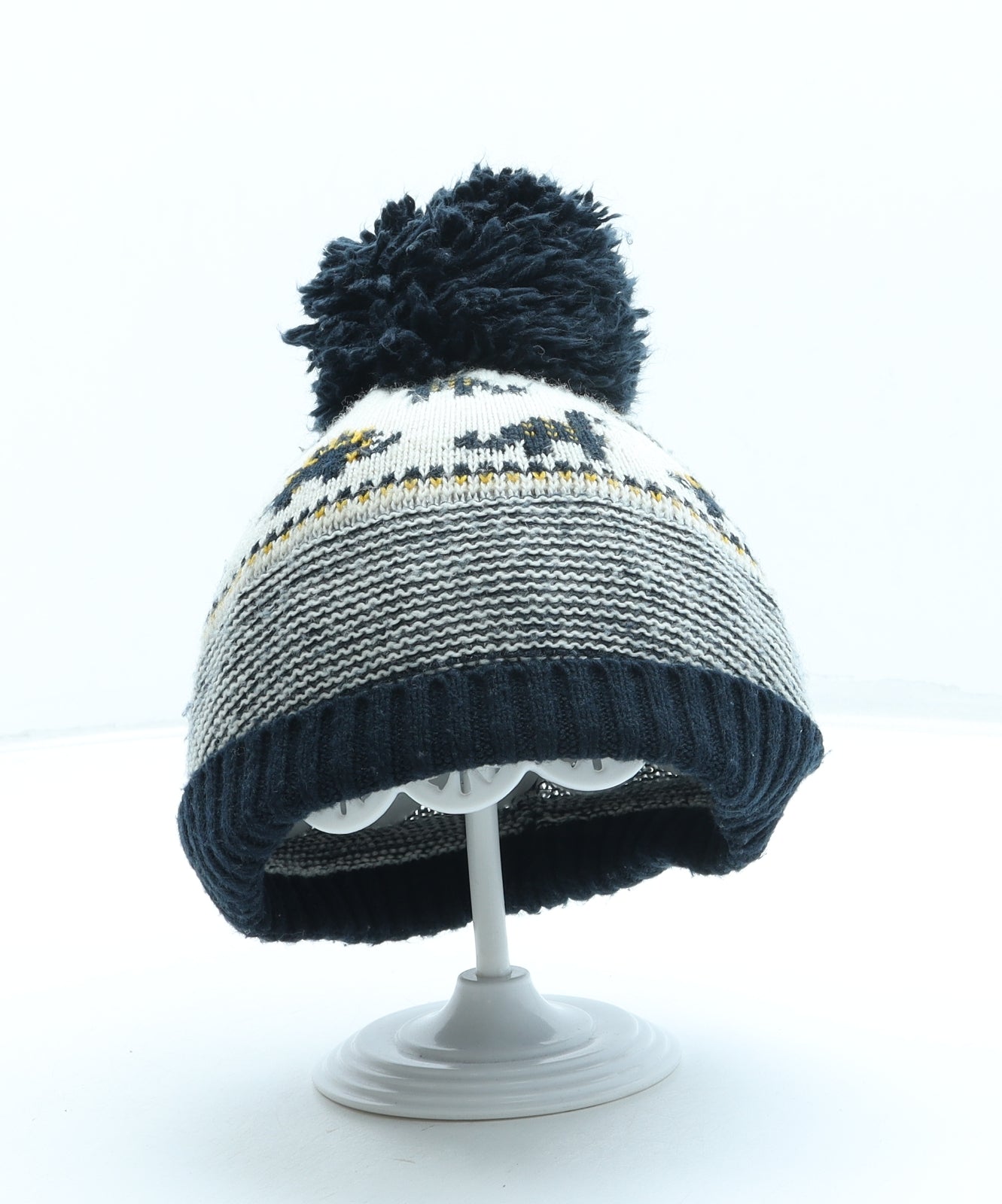 George Boys Blue Geometric Acrylic Bobble Hat One Size - Dinosaur