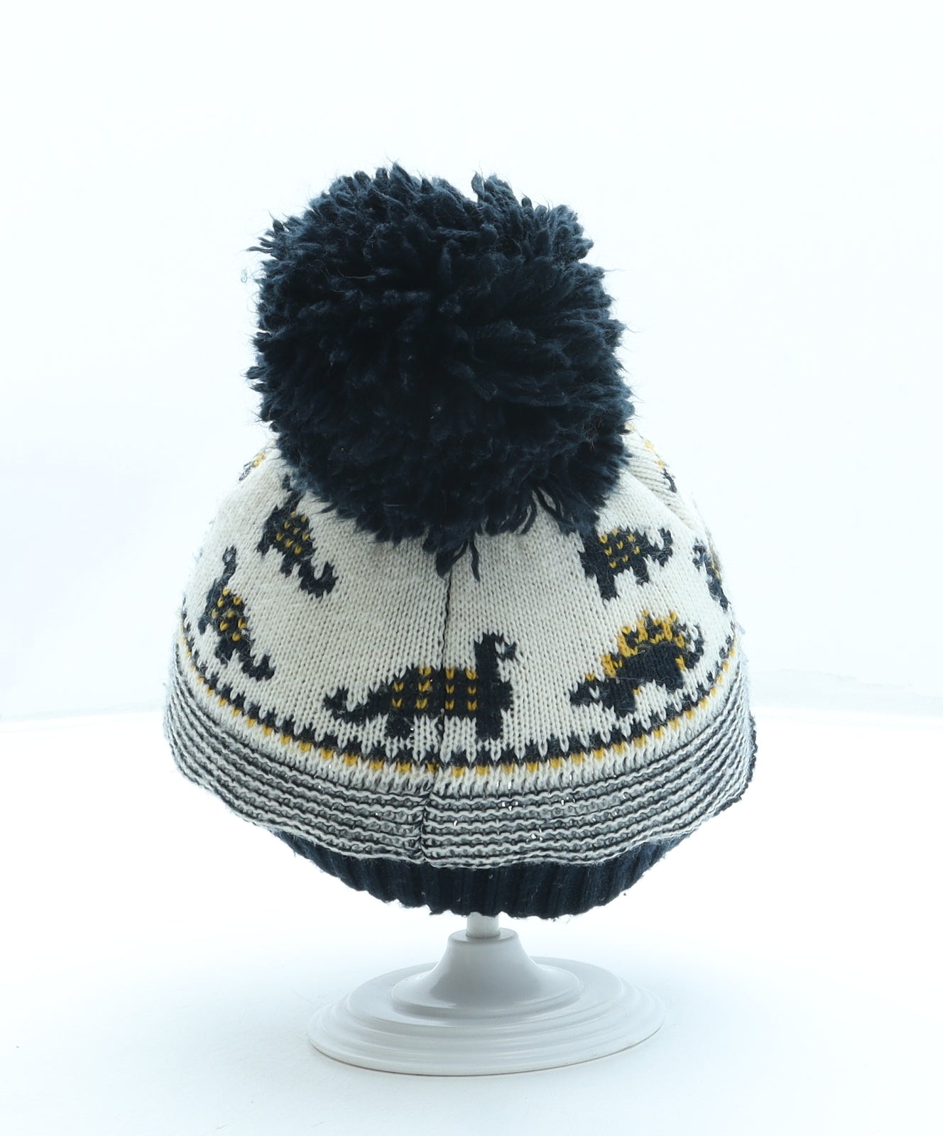 George Boys Blue Geometric Acrylic Bobble Hat One Size - Dinosaur