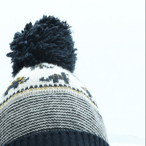 George Boys Blue Geometric Acrylic Bobble Hat One Size - Dinosaur
