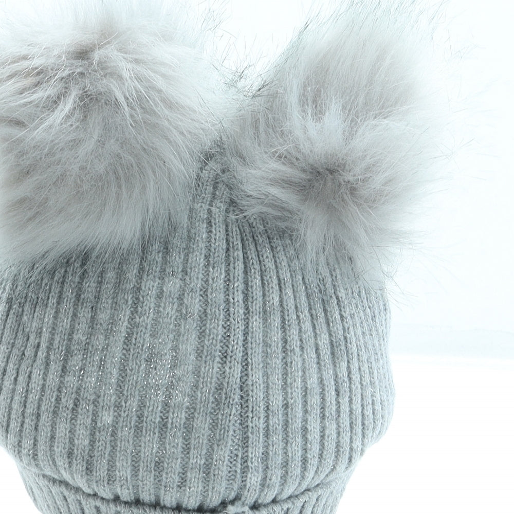 PEP&CO Girls Grey Polyester Bobble Hat One Size - Pom Pom