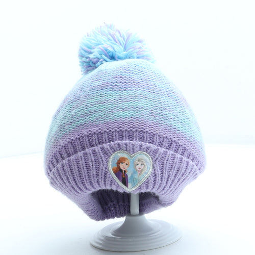 Frozen Girls Purple Acrylic Bobble Hat One Size - Pom Pom