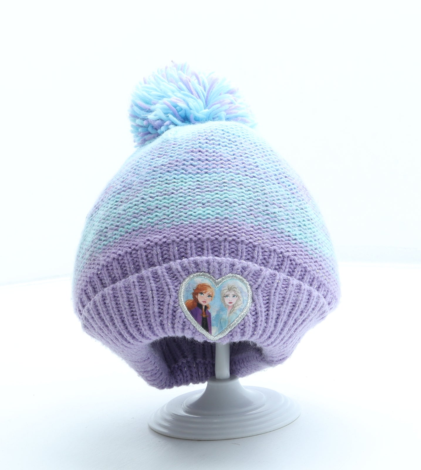 Frozen Girls Purple Acrylic Bobble Hat One Size - Pom Pom