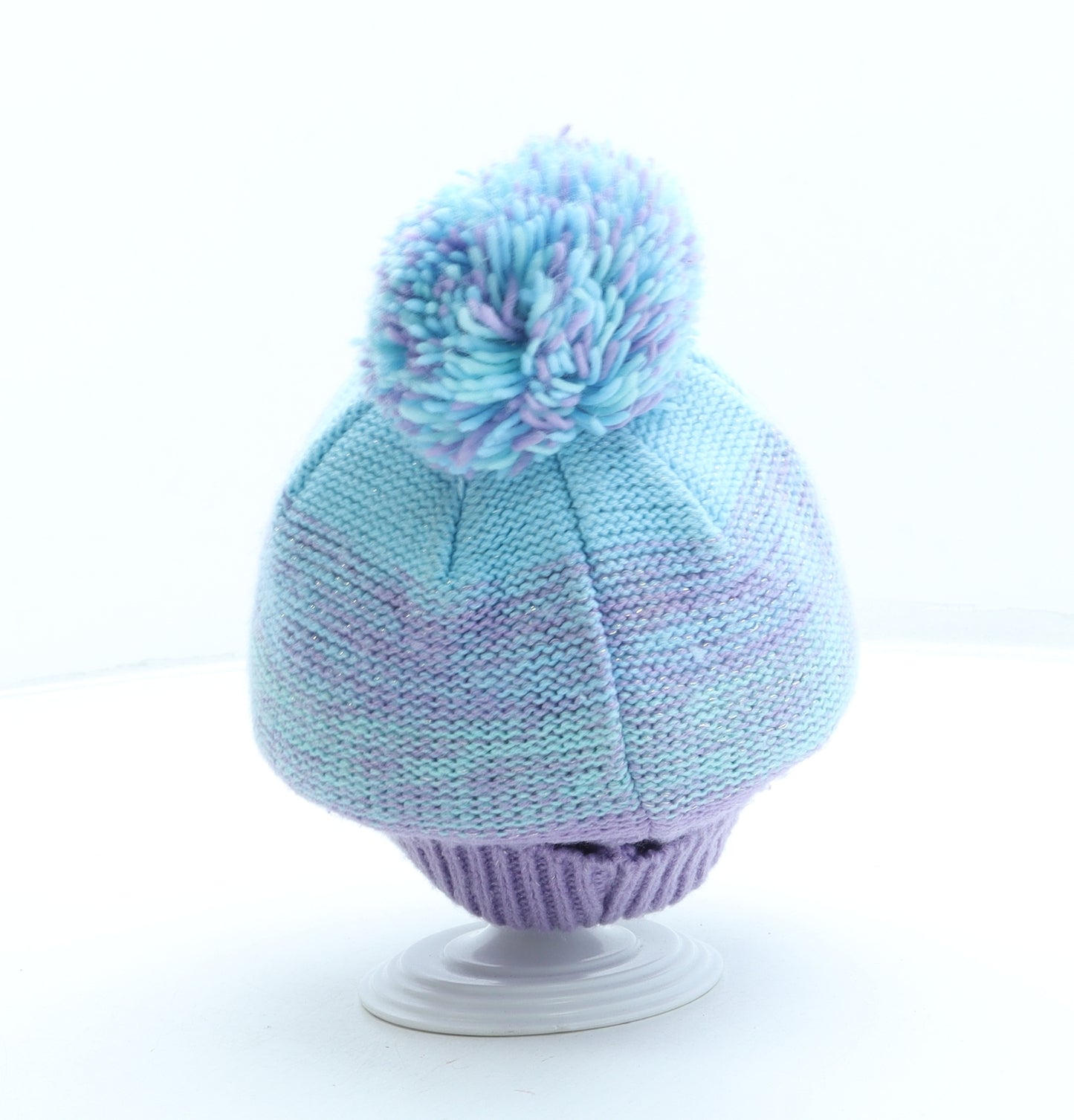Frozen Girls Purple Acrylic Bobble Hat One Size - Pom Pom