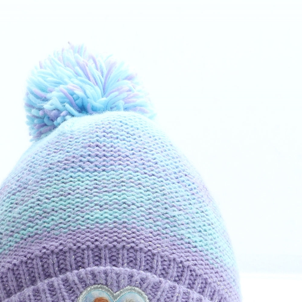 Frozen Girls Purple Acrylic Bobble Hat One Size - Pom Pom