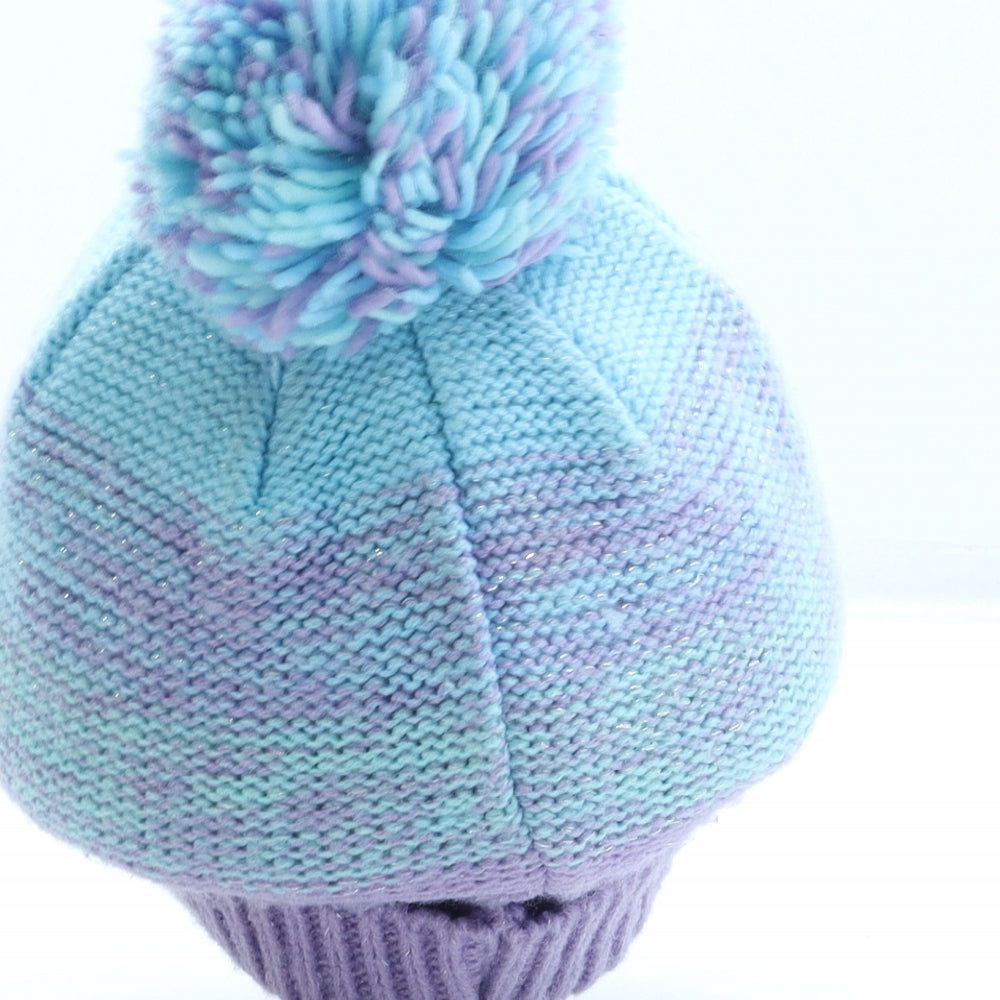 Frozen Girls Purple Acrylic Bobble Hat One Size - Pom Pom