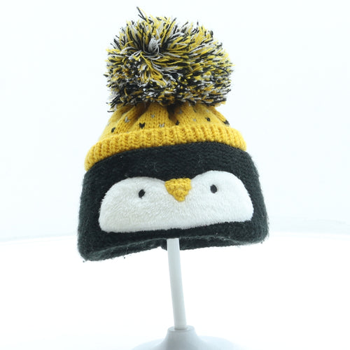 F&F Boys Black Acrylic Bobble Hat One Size - Penguin