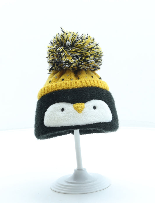 F&F Boys Black Acrylic Bobble Hat One Size - Penguin