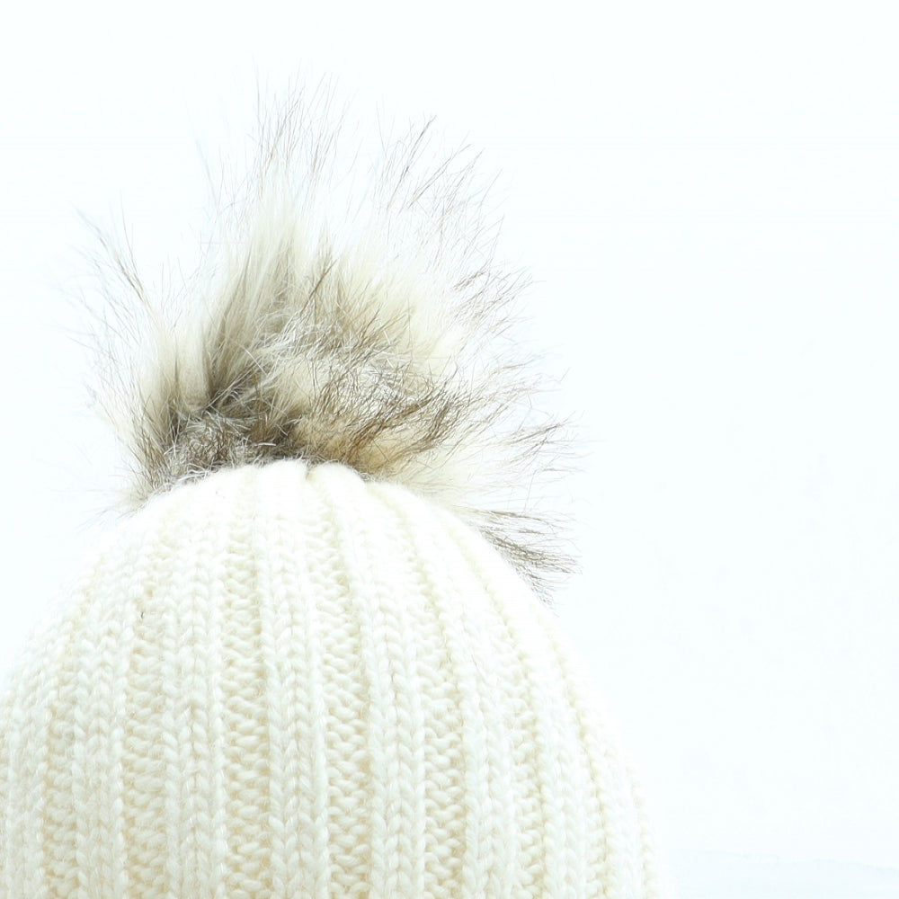 H&M Womens Beige Acrylic Bobble Hat One Size - Pom Pom