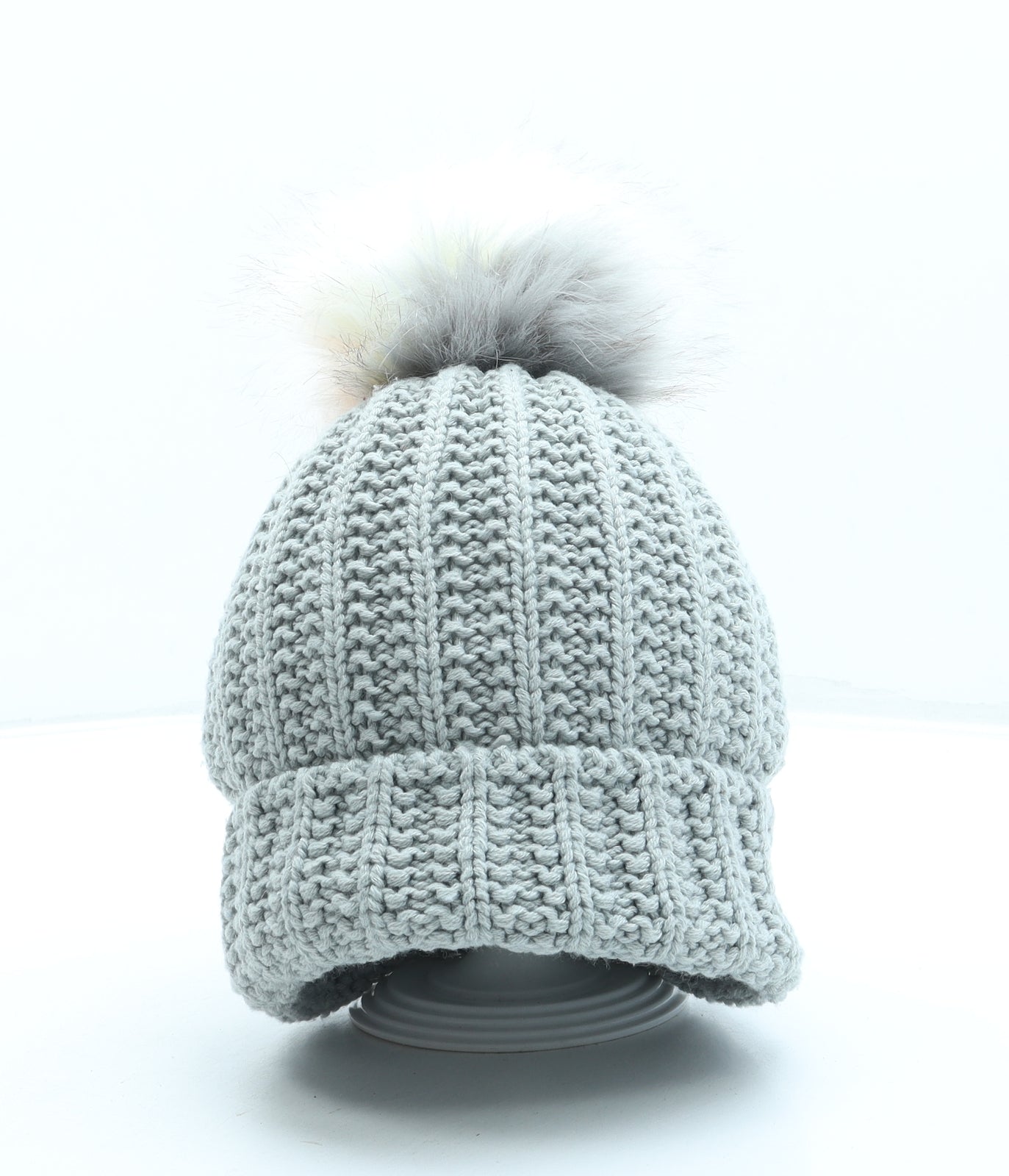 Primark Womens Grey Acrylic Bobble Hat One Size - Pom Pom