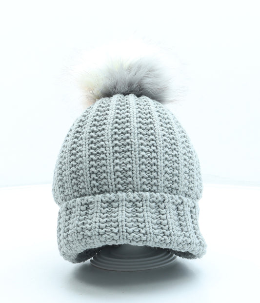 Primark Womens Grey Acrylic Bobble Hat One Size - Pom Pom