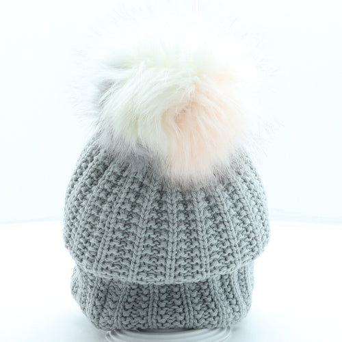 Primark Womens Grey Acrylic Bobble Hat One Size - Pom Pom