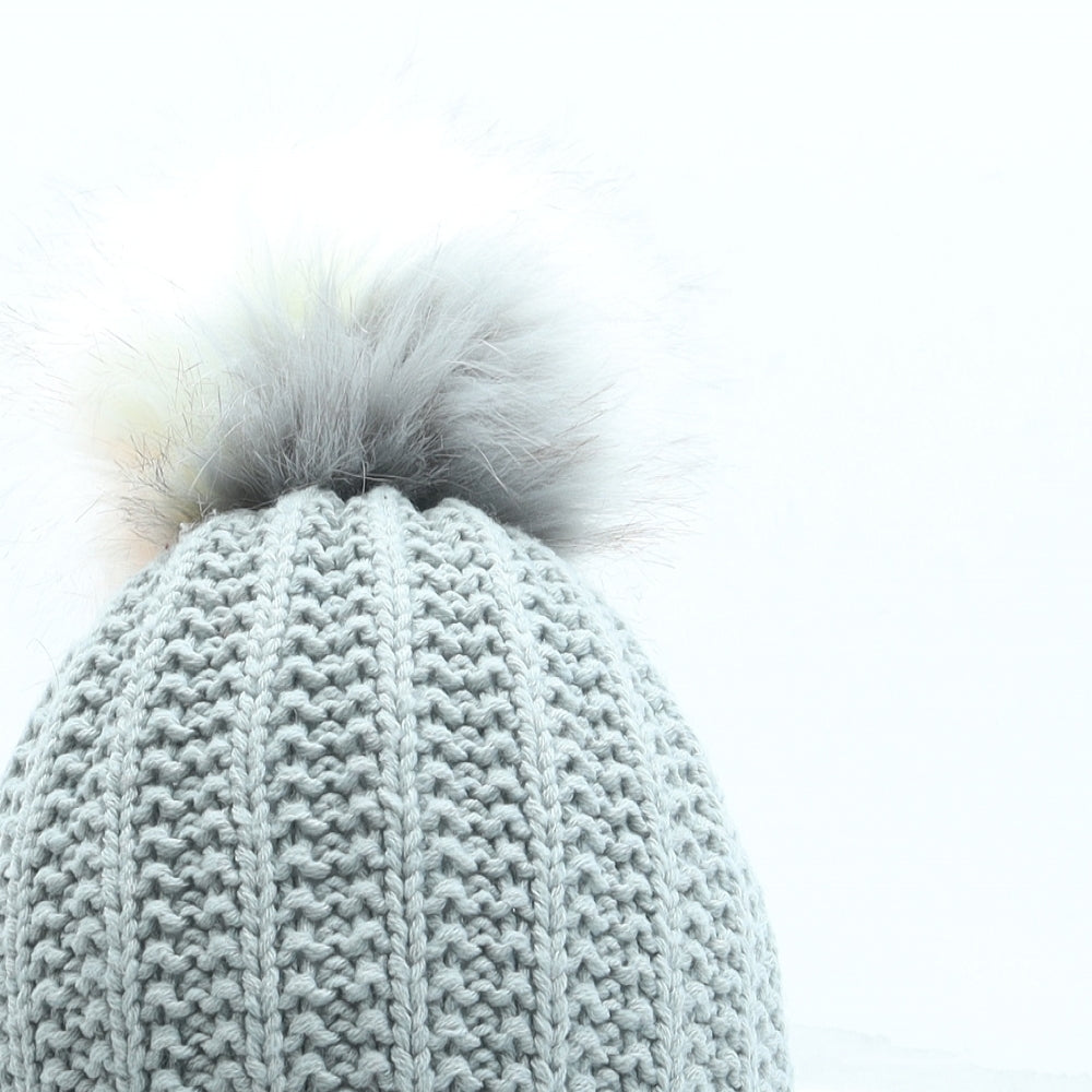 Primark Womens Grey Acrylic Bobble Hat One Size - Pom Pom