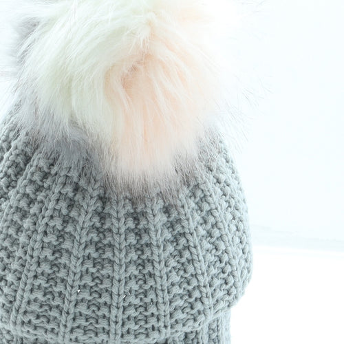 Primark Womens Grey Acrylic Bobble Hat One Size - Pom Pom
