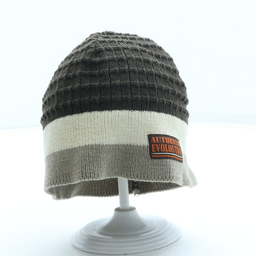 George Boys Brown Striped Acrylic Beanie One Size