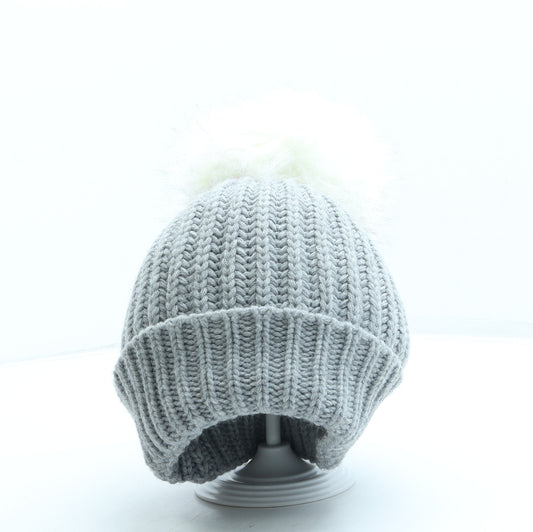 F&F Womens Grey Acrylic Bobble Hat One Size - Pom Pom