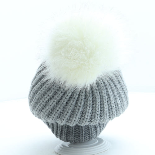 F&F Womens Grey Acrylic Bobble Hat One Size - Pom Pom