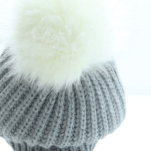 F&F Womens Grey Acrylic Bobble Hat One Size - Pom Pom