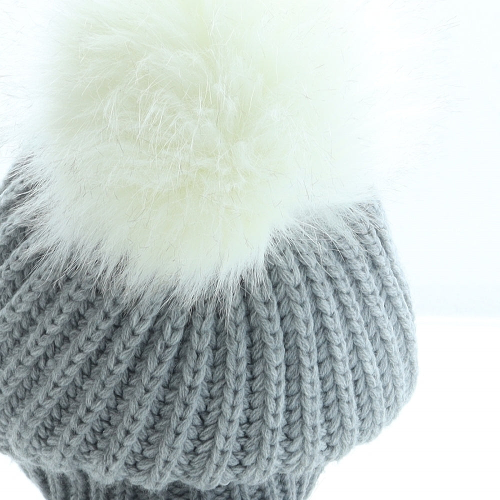 F&F Womens Grey Acrylic Bobble Hat One Size - Pom Pom